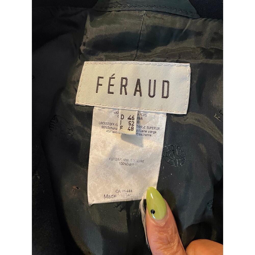Vintage Louis Féraud Black Wool Blend Blazer Ruffle Trim German Designer Size 46 - Picture 4 of 4